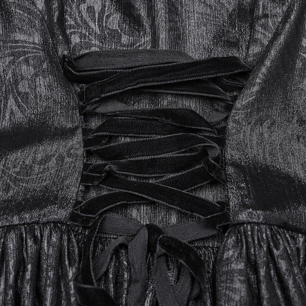 WQ-776LQF Elegant Long Gothic V-Neck Dress with Sheer Cape Details?-??Punk Rave Clothing