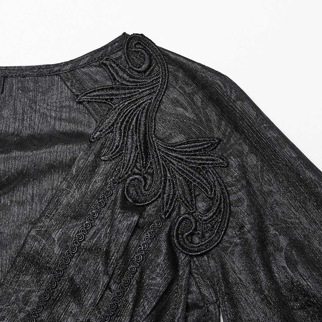WQ-776LQF Elegant Long Gothic V-Neck Dress with Sheer Cape Details?-??Punk Rave Clothing