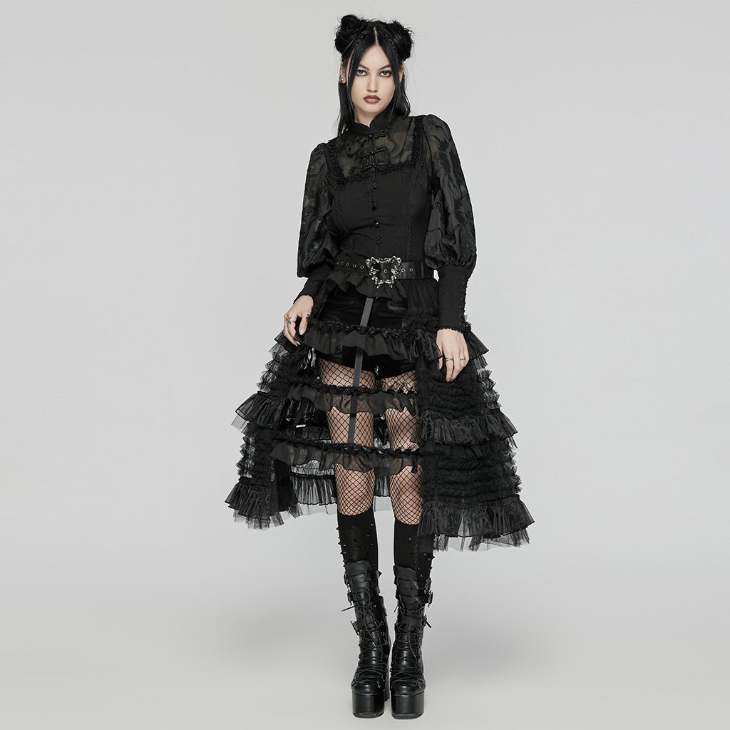 WQ-782BQF Gothic Layered Ruffled Skirt Transparent Bustle Design?-??Punk Rave Clothing