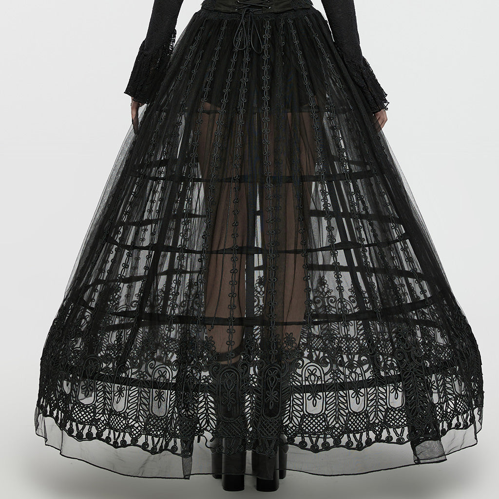 WQ-783BQF Gothic Cage Maxi Skirt Steampunk Layered Black Tulle Skirt?-??Punk Rave Clothing