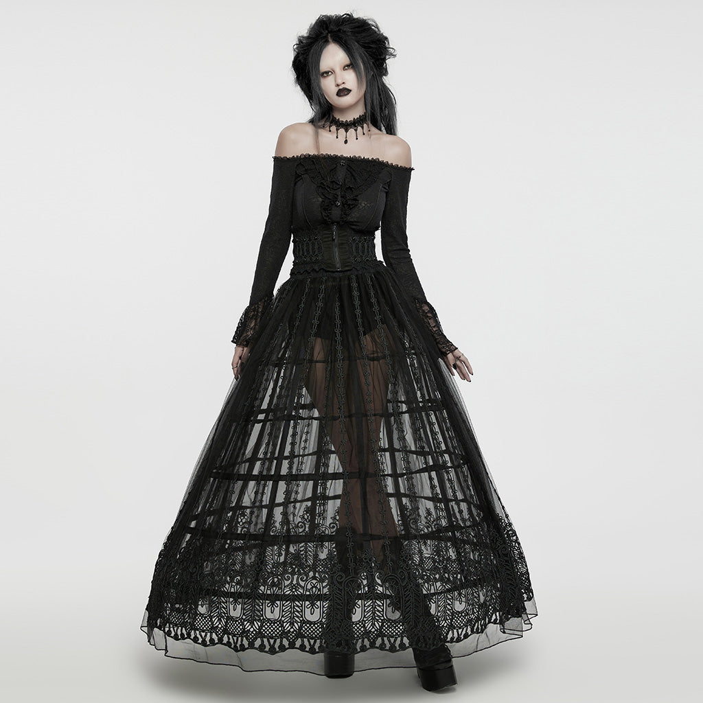 WQ-783BQF Gothic Cage Maxi Skirt Steampunk Layered Black Tulle Skirt?-??Punk Rave Clothing