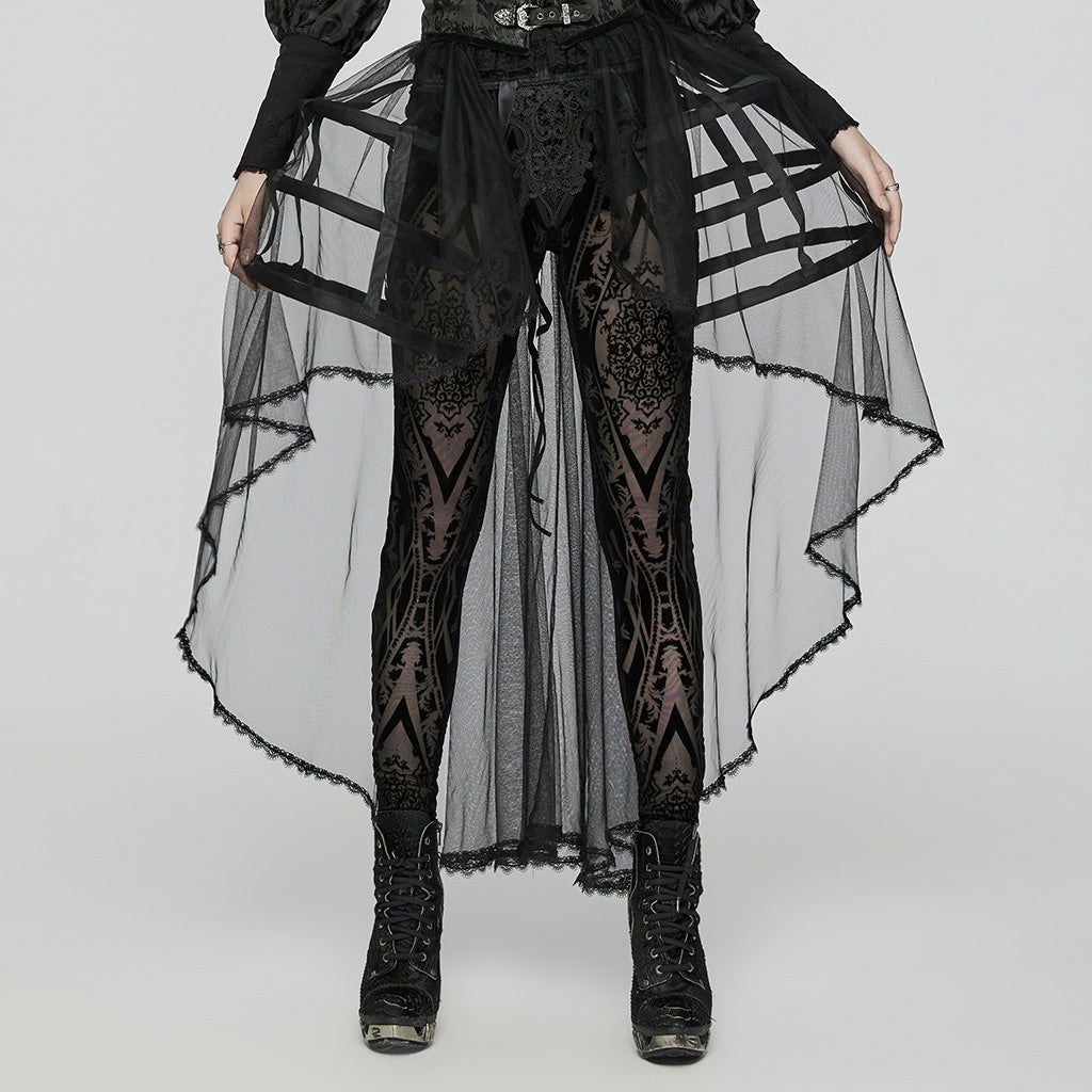 WQ-784BQF Elegant Gothic Cage-Inspired Black Sheer Overlay Skirt?-??Punk Rave Clothing