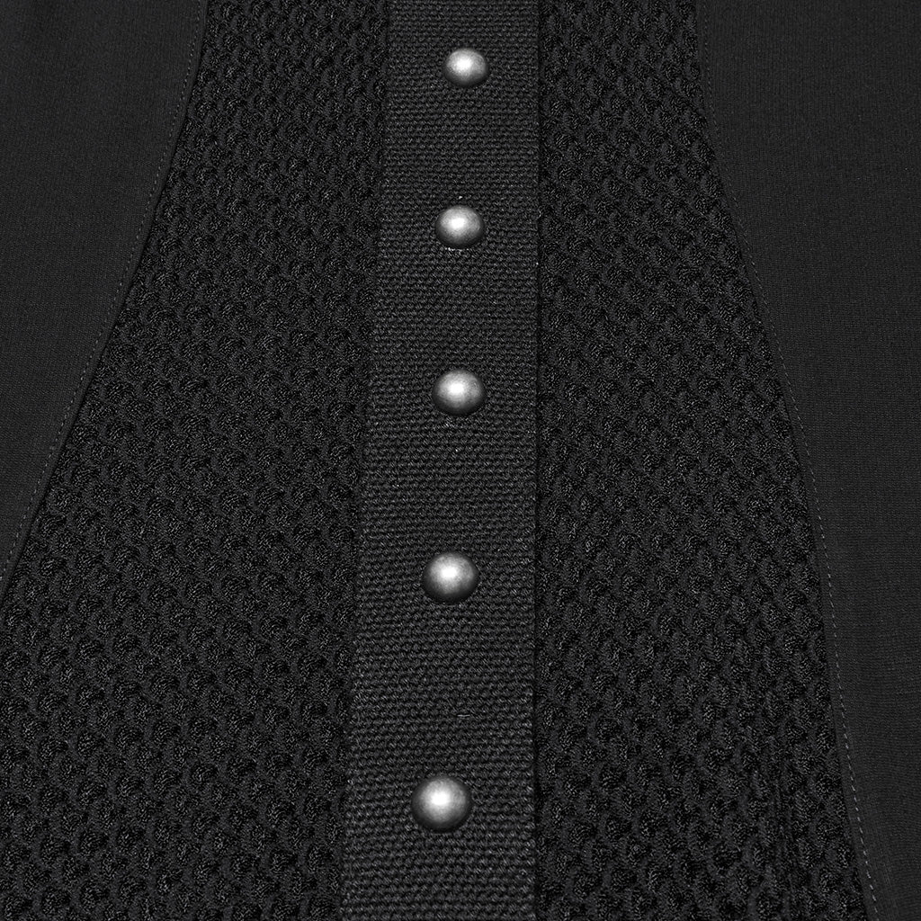 WQ-800LQF Gothic Black Mesh Studded Long Punk Dress