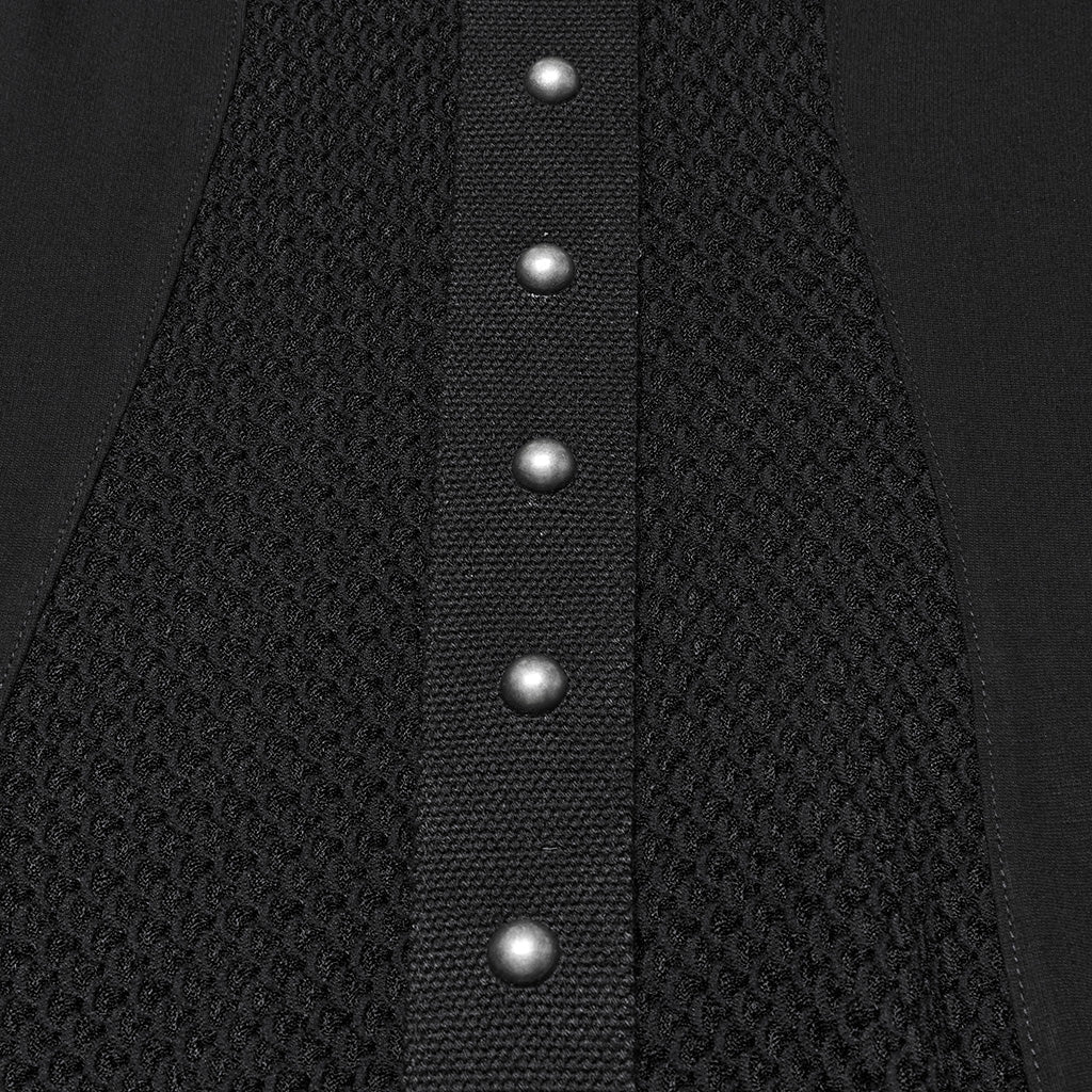 WQ-800LQF Gothic Black Mesh Studded Long Punk Dress