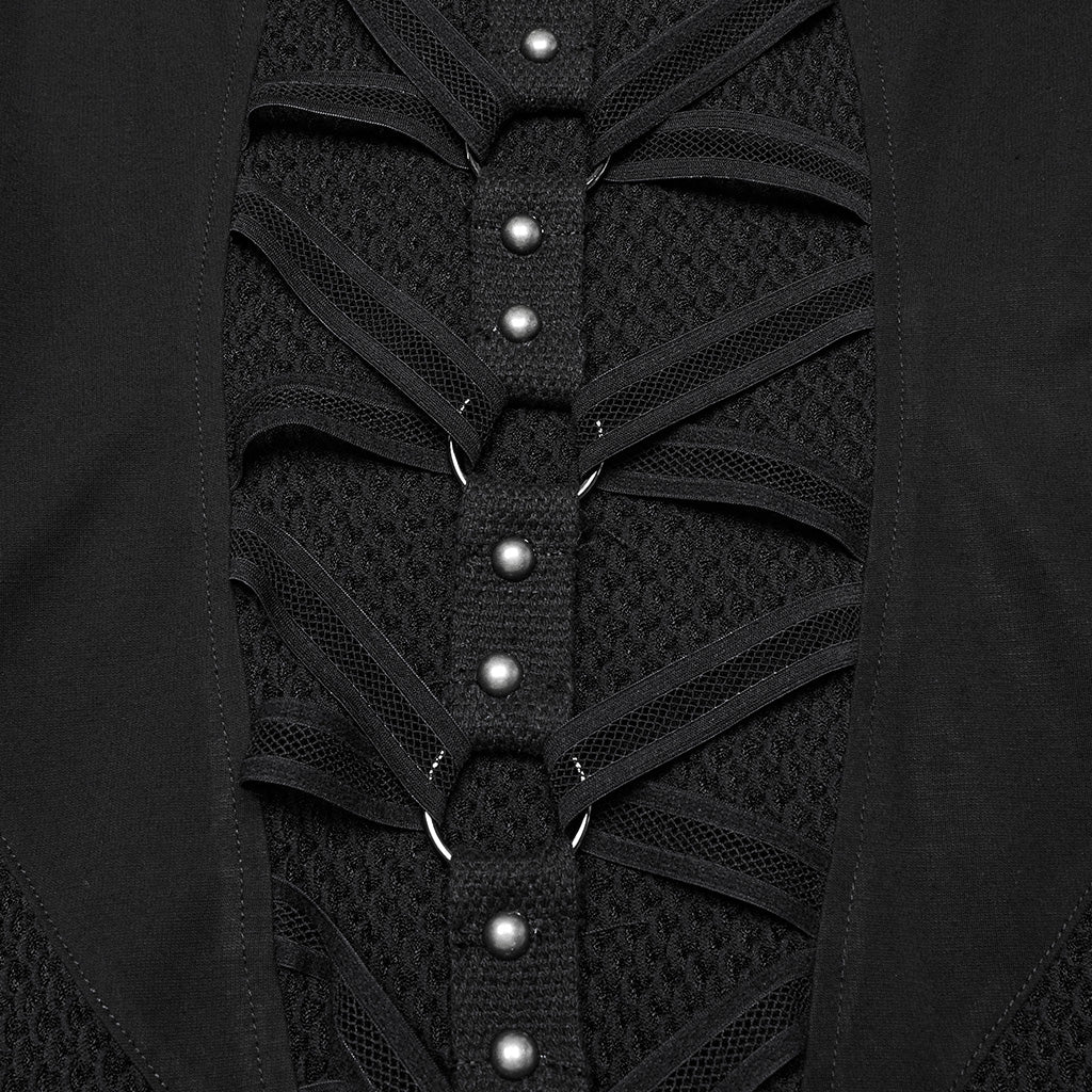 WQ-800LQF Gothic Black Mesh Studded Long Punk Dress