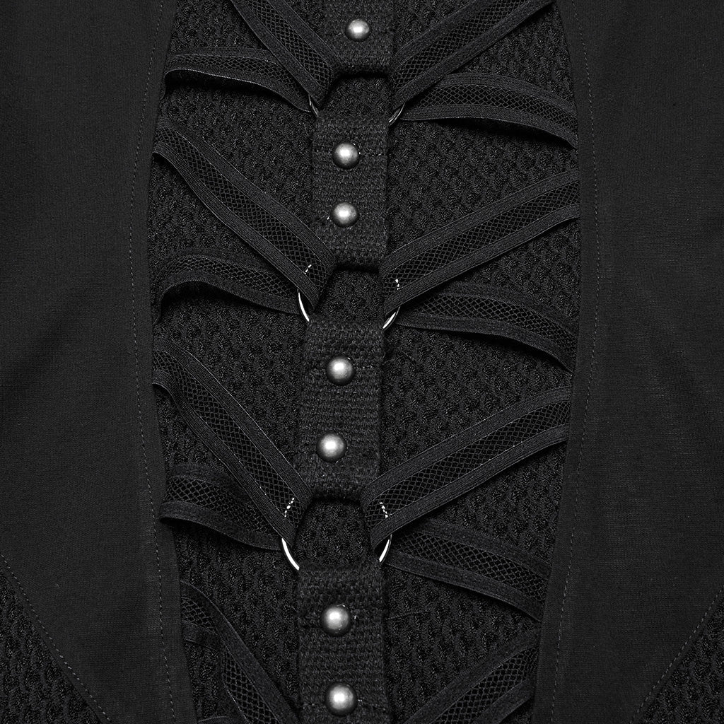 WQ-800LQF Gothic Black Mesh Studded Long Punk Dress