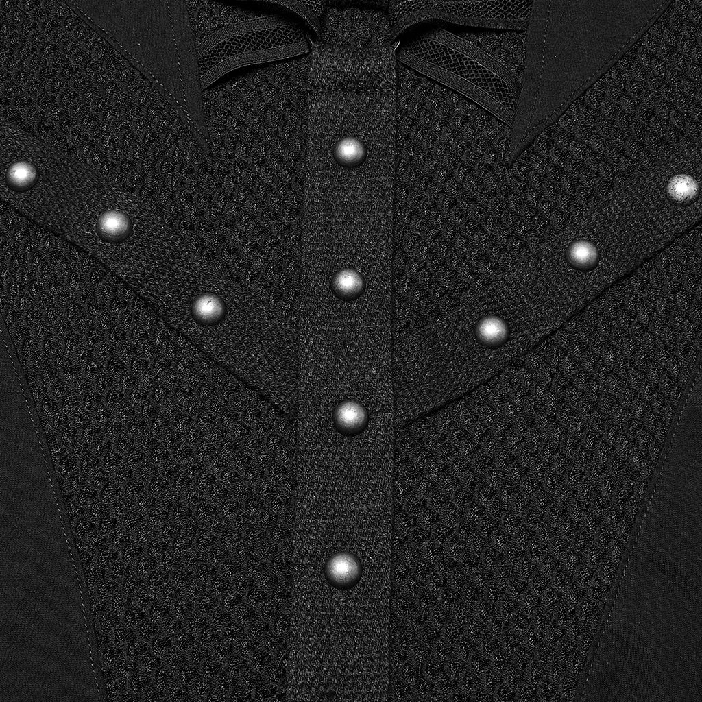 WQ-800LQF Gothic Black Mesh Studded Long Punk Dress