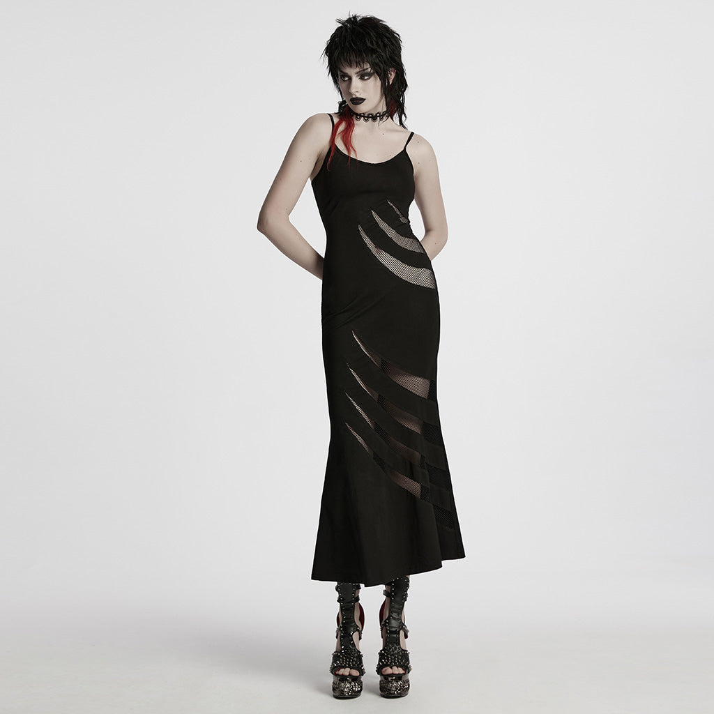 WQ-802LQF Edgy Slashed Strappy Punk Maxi Dress with Mesh Panels