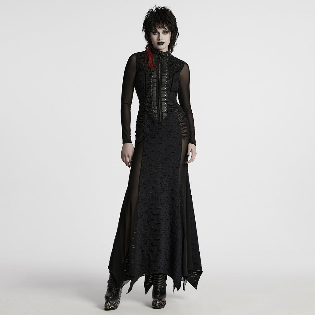 WQ-806LQF Edgy Gothic Black Lace Corset Long Punk Dresses