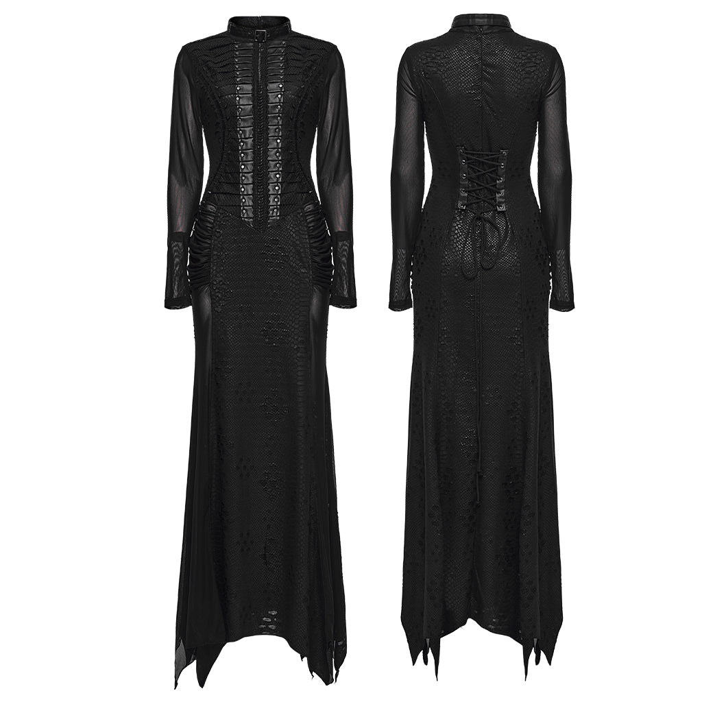 WQ-806LQF Edgy Gothic Black Lace Corset Long Punk Dresses