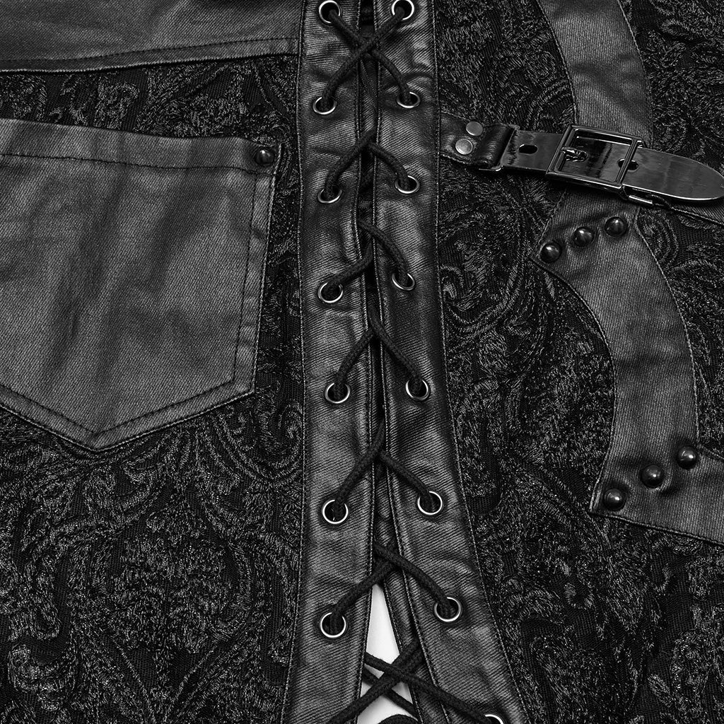 WQ-814BQF Gothic Skirt Black Lace Long Maxi Rivet Details