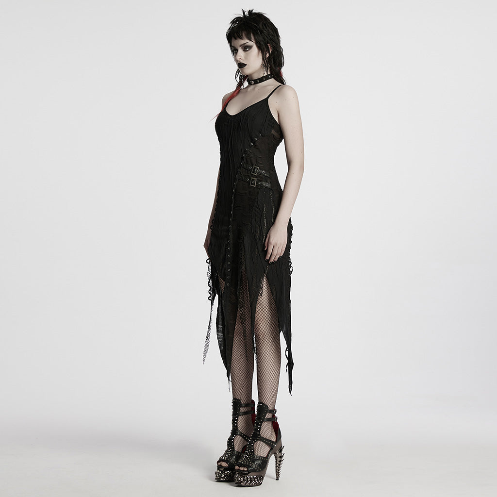 WQ-819LQF Edgy Asymmetrical Gothic Dress with Strappy Details