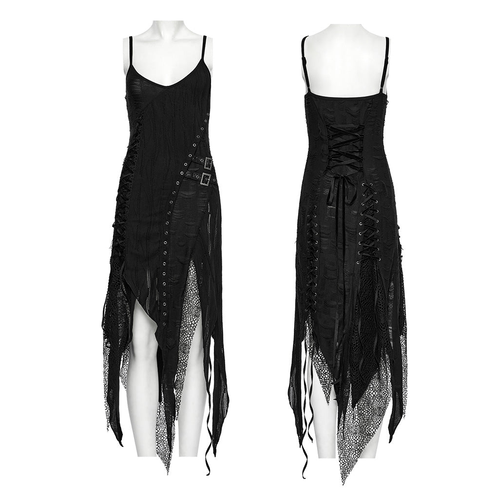 WQ-819LQF Edgy Asymmetrical Gothic Dress with Strappy Details