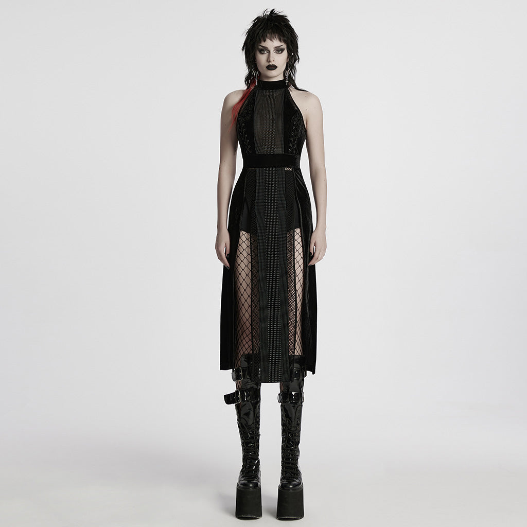 WQ-825LQF Gothic Dress Sheer Mesh Panels High Collar Evening Wear