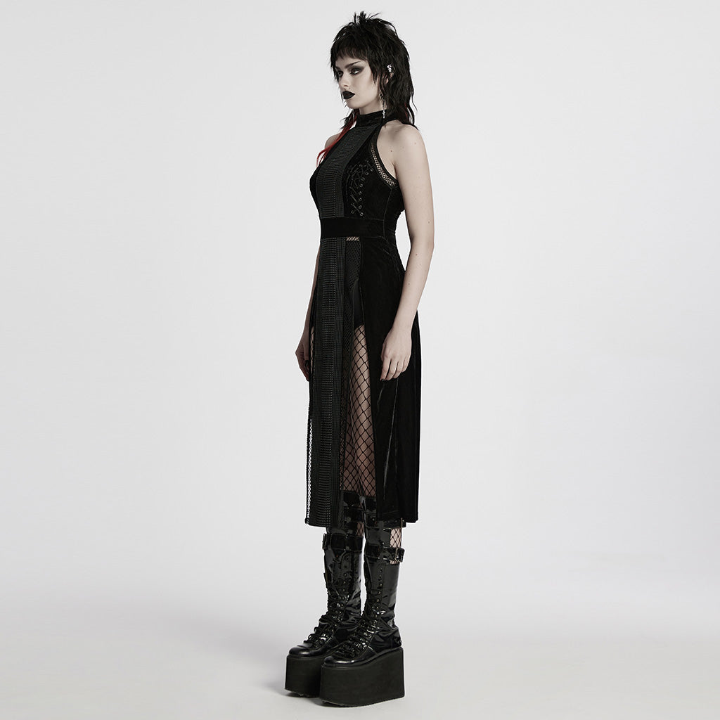 WQ-825LQF Gothic Dress Sheer Mesh Panels High Collar Evening Wear
