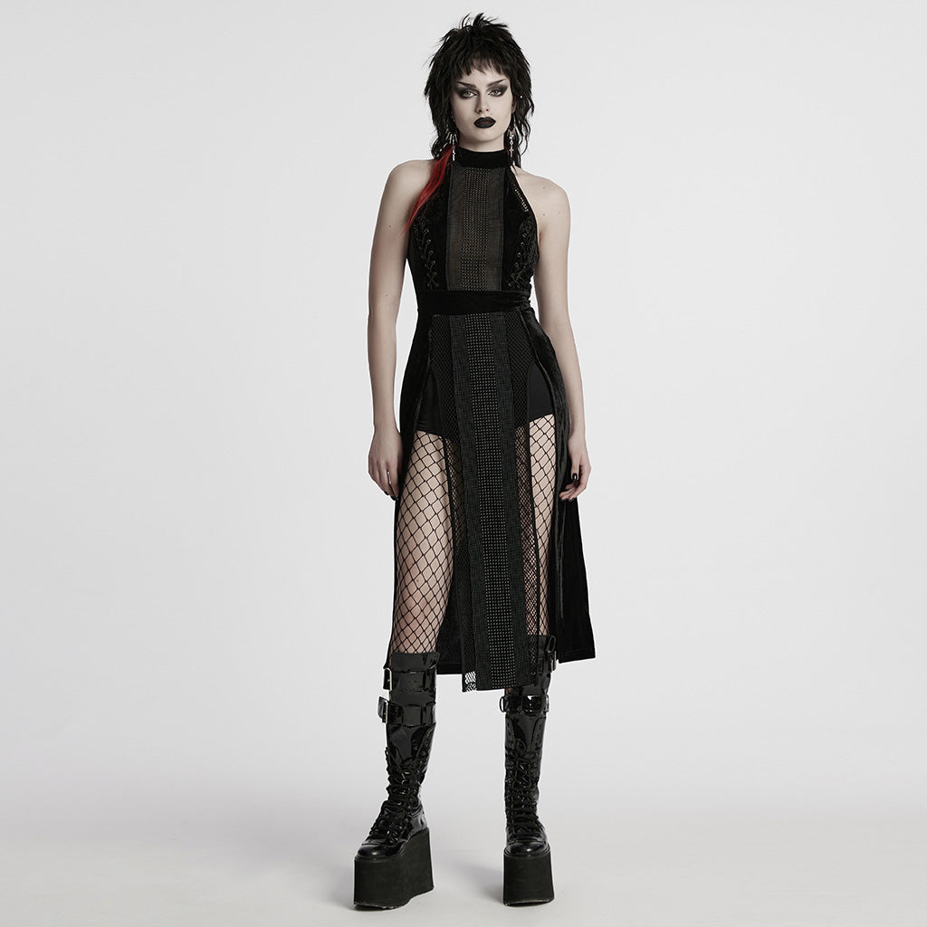 WQ-825LQF Gothic Dress Sheer Mesh Panels High Collar Evening Wear
