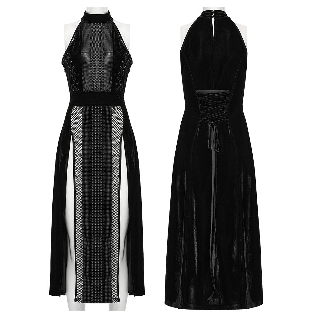WQ-825LQF Gothic Dress Sheer Mesh Panels High Collar Evening Wear