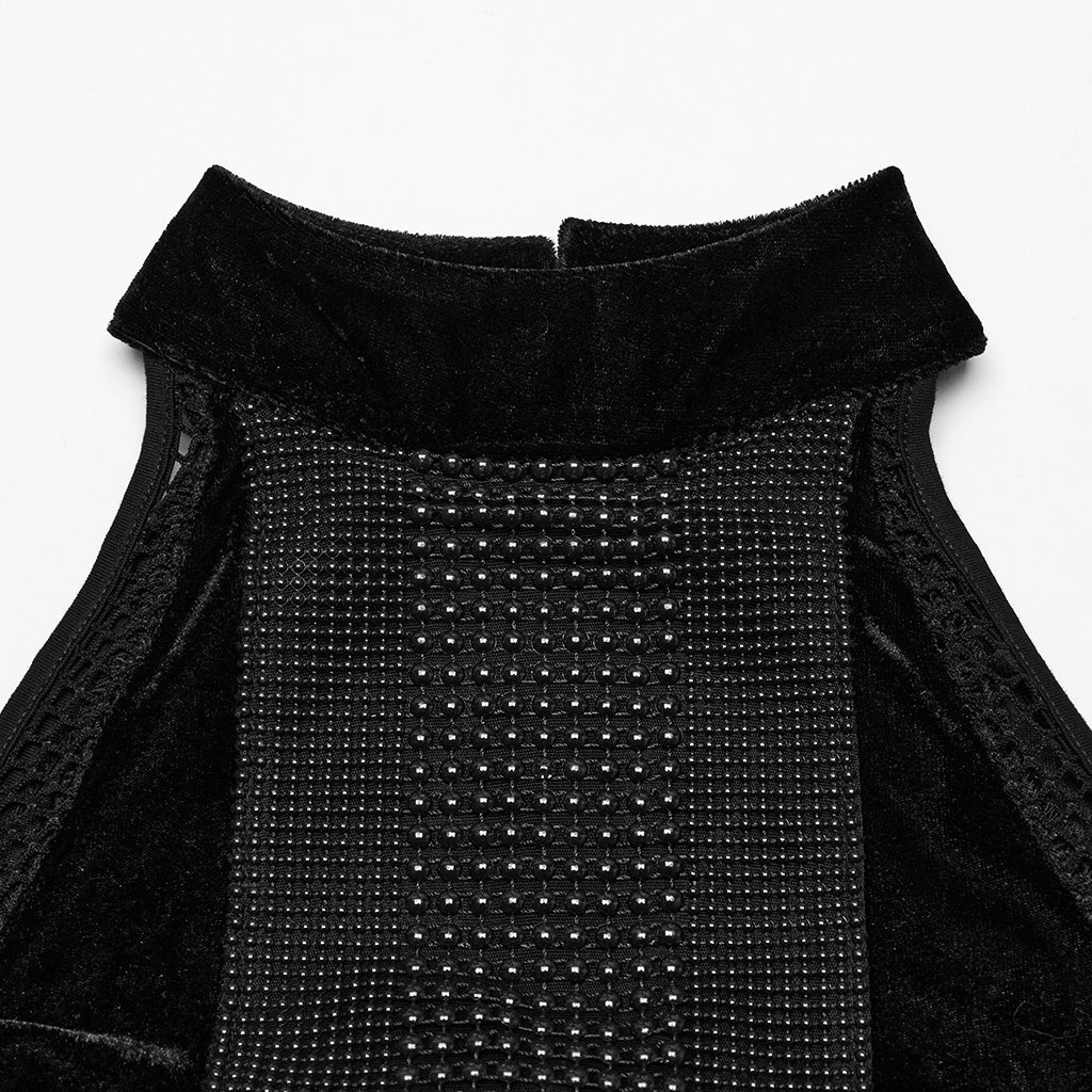 WQ-825LQF Gothic Dress Sheer Mesh Panels High Collar Evening Wear