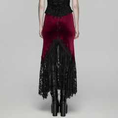 WQ-833BQF Gothic Lace Velvet Skirt with Floral Appliqu???¡ì?| Trim
