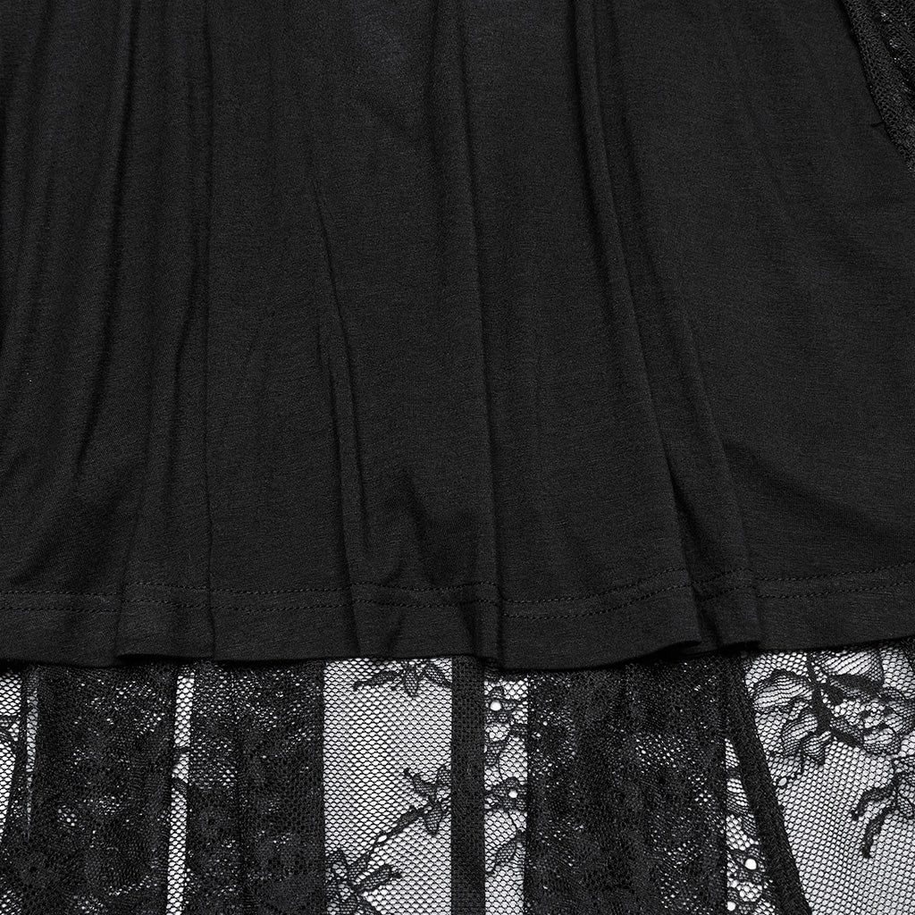 WQ-835LQF Elegant Lace Gothic Dress Spaghetti Strap Sheer Black Maxi