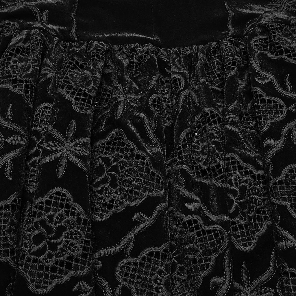 WQ-837LQF Gothic Dress Black Velvet Straps Long Lace Detail