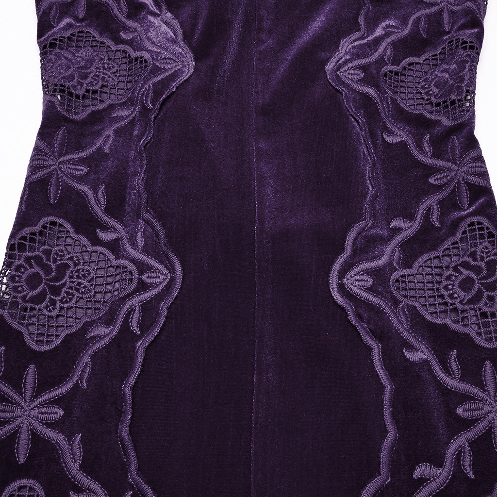 WQ-837LQF Gothic Dress Black Velvet Straps Long Lace Detail