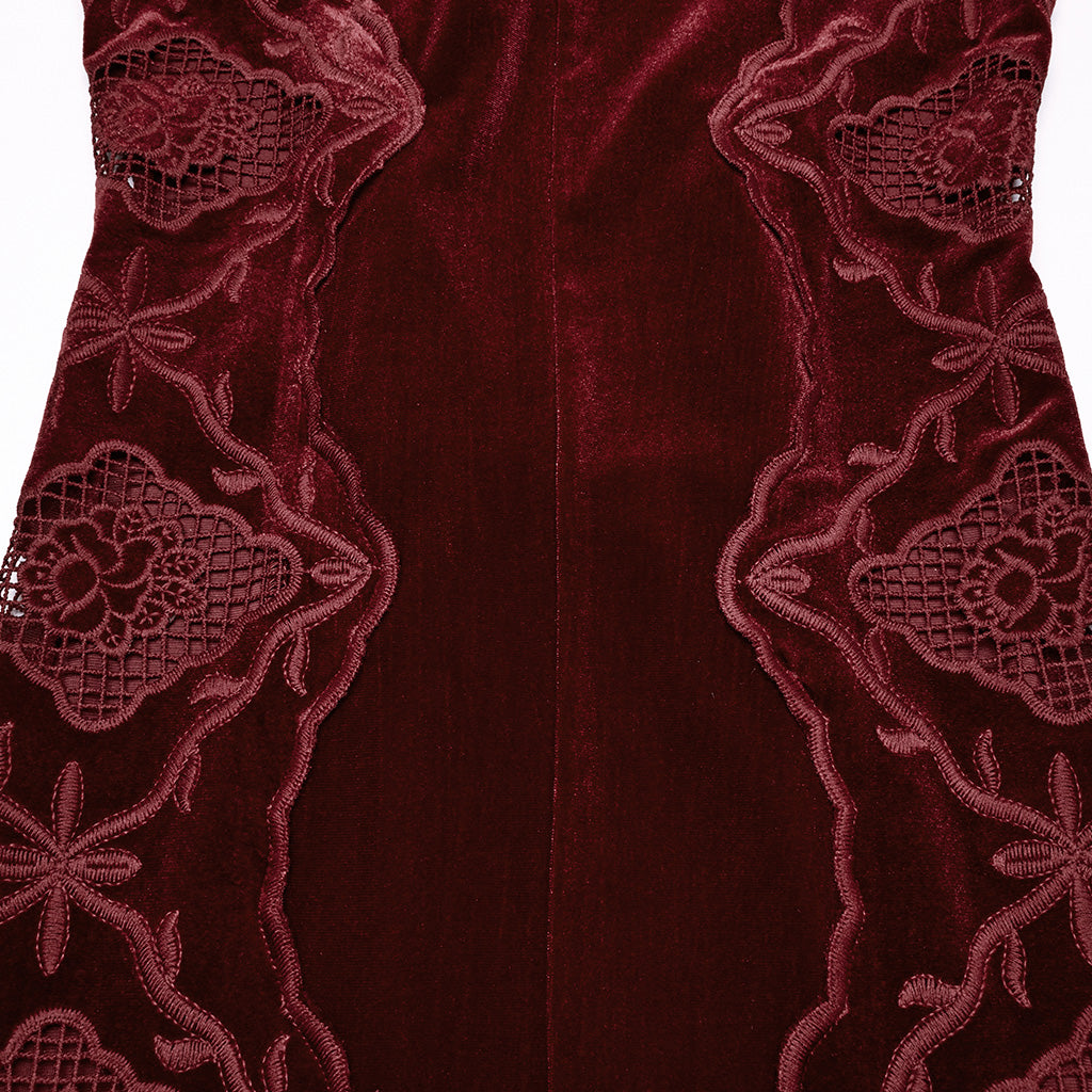 WQ-837LQF Gothic Dress Black Velvet Straps Long Lace Detail