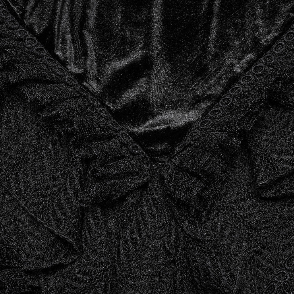 WQ-841BQF Velvet Gothic Skirt with Lace Ruffle Detail Floor Length