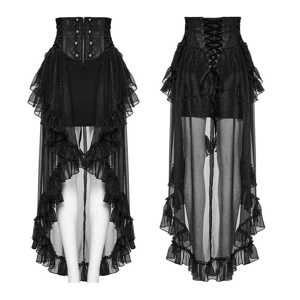 WQ-845BQF Gothic Skirt High Waist Steampunk Ruffled Mesh Maxi Design