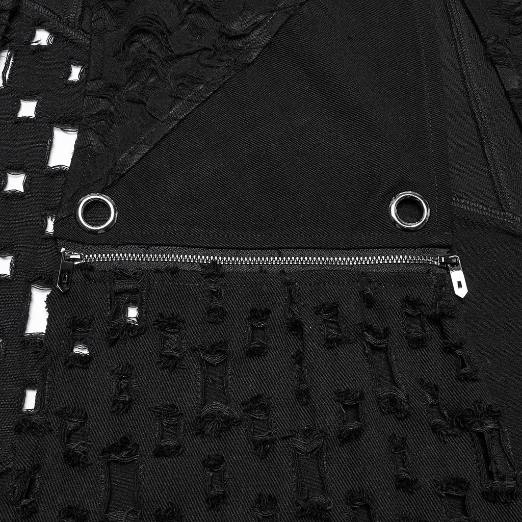 WQ-847BQF Edgy High-Slit Belted Punk Skirt with Mesh Panels