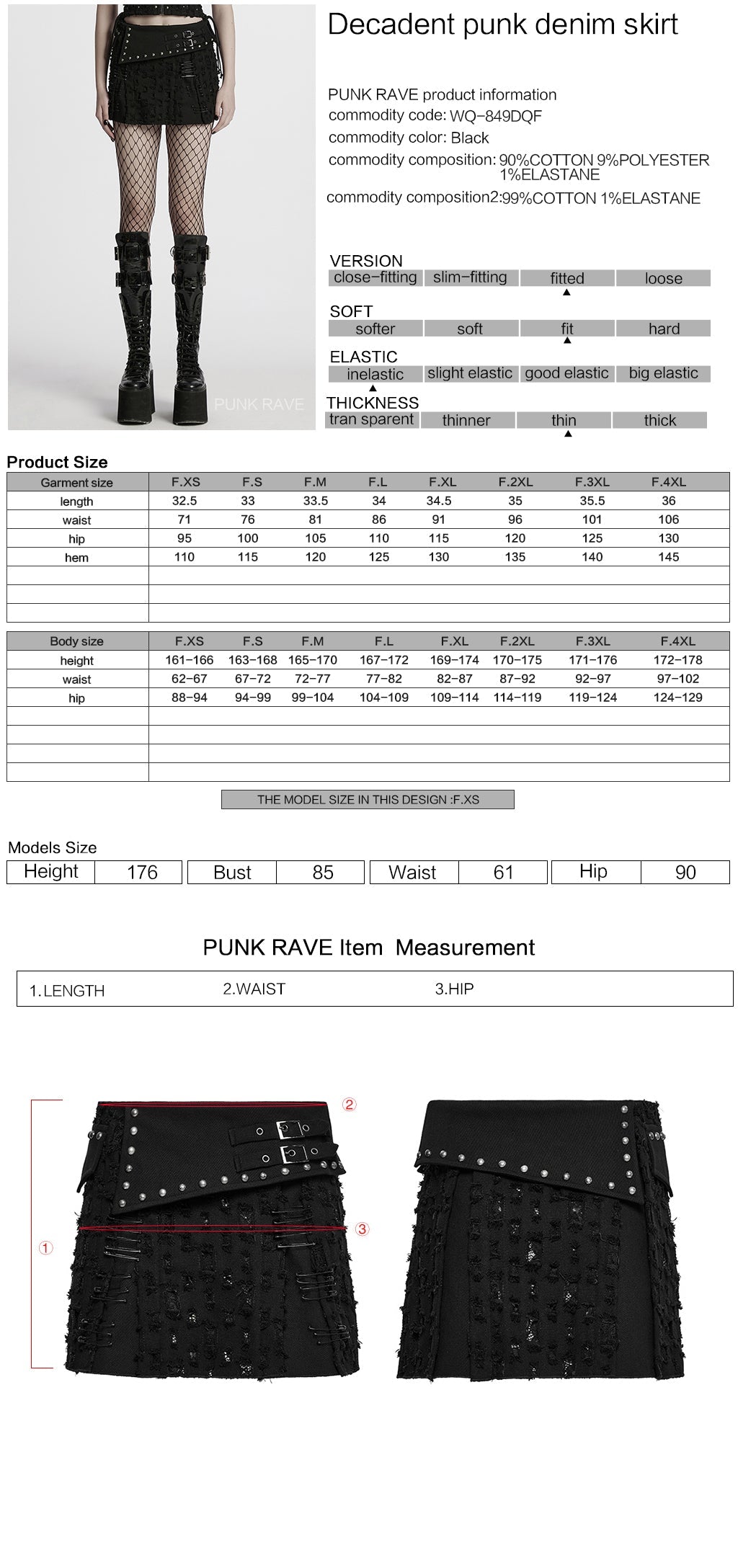 WQ-849DQF Gothic Punk Skirt with Buckles and Studded Details