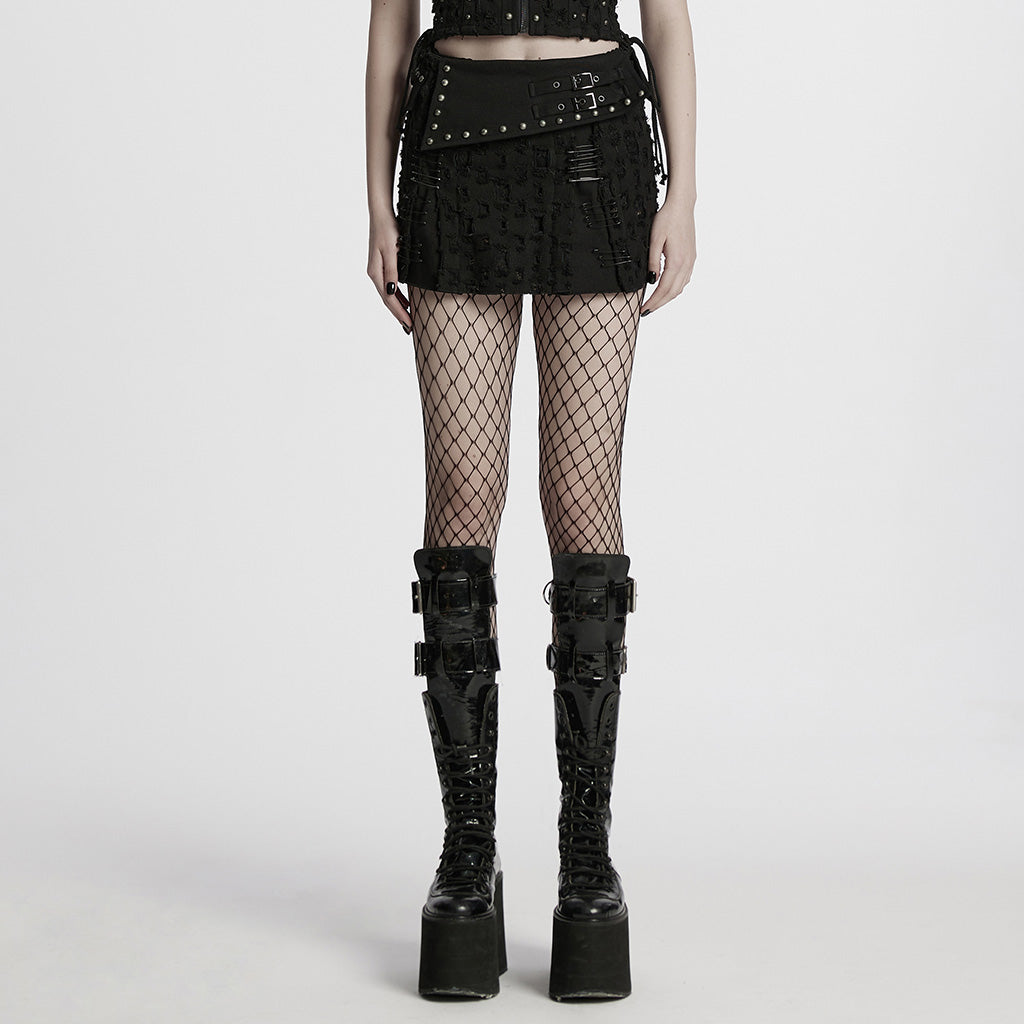 WQ-849DQF Gothic Punk Skirt with Buckles and Studded Details