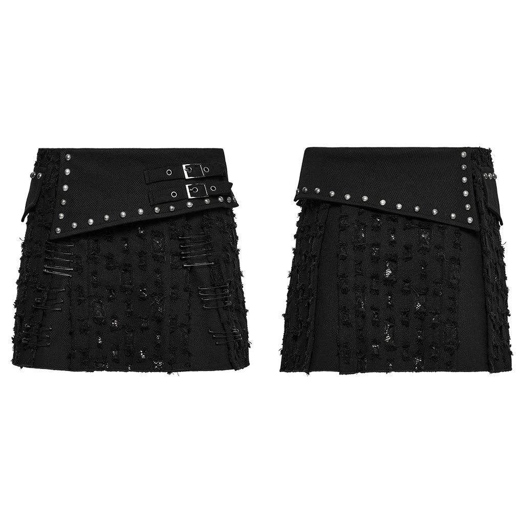 WQ-849DQF Gothic Punk Skirt with Buckles and Studded Details