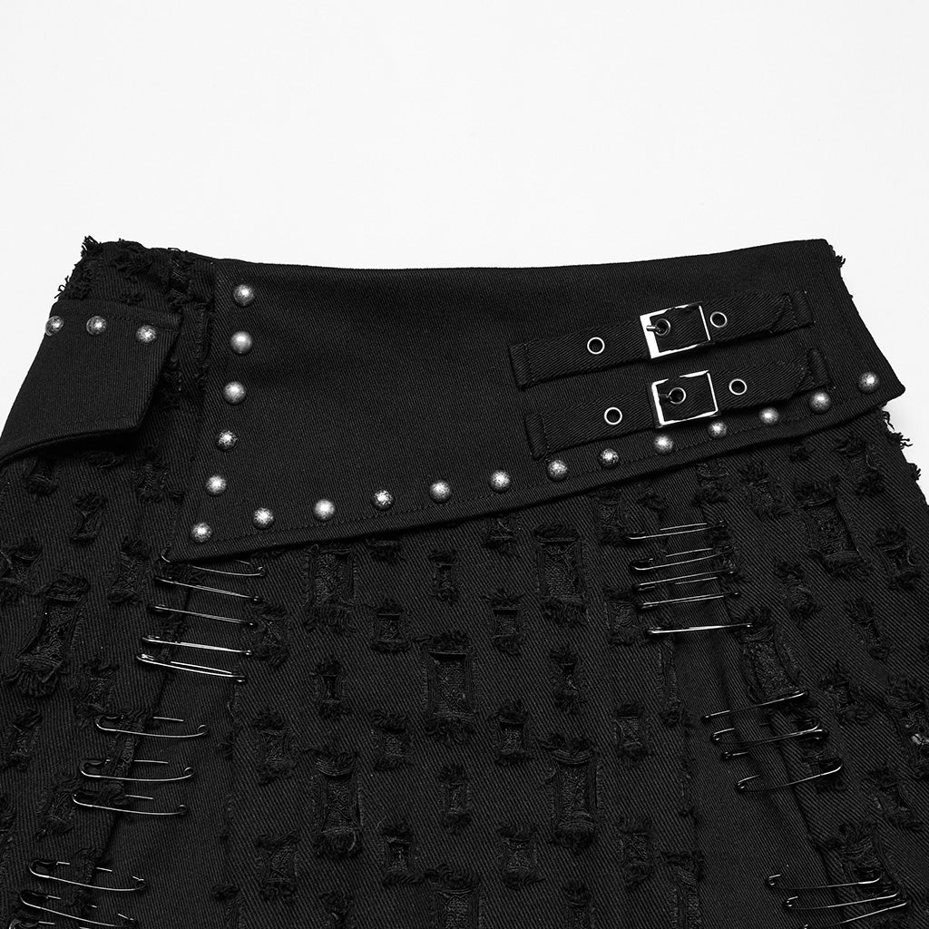 WQ-849DQF Gothic Punk Skirt with Buckles and Studded Details