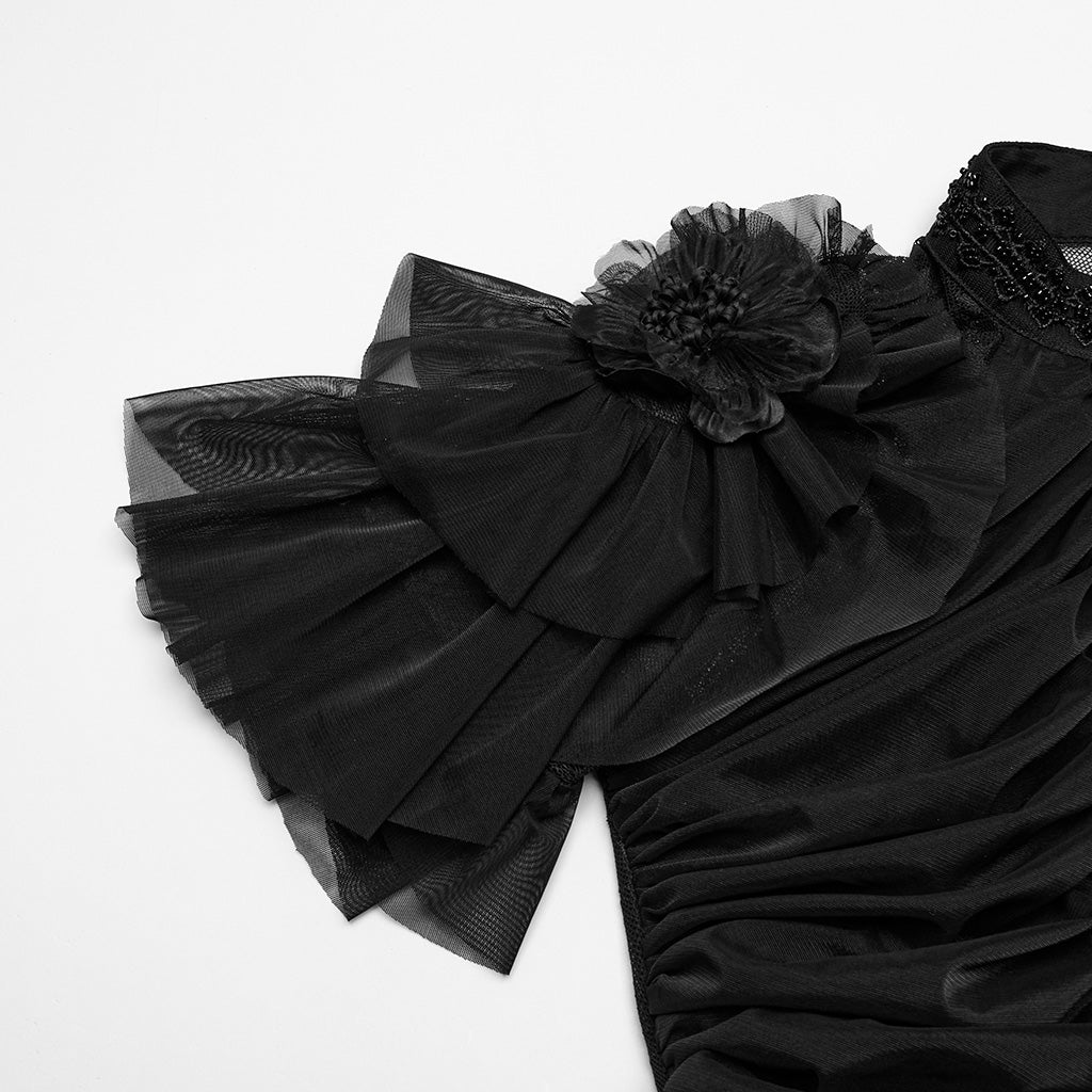 WQ-853LQF Gothic Dress Vintage Lace Ruffle Sleeves Long Black Gown