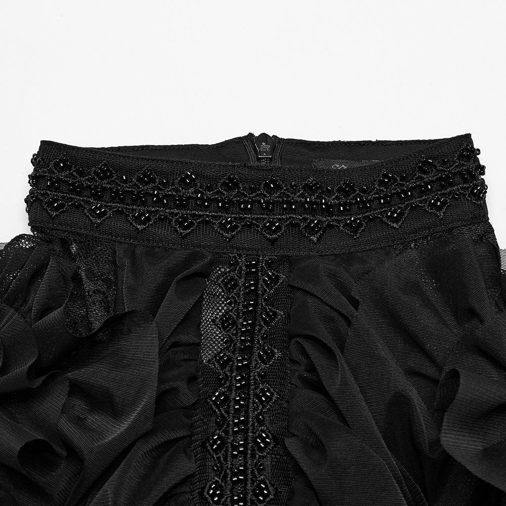 WQ-853LQF Gothic Dress Vintage Lace Ruffle Sleeves Long Black Gown