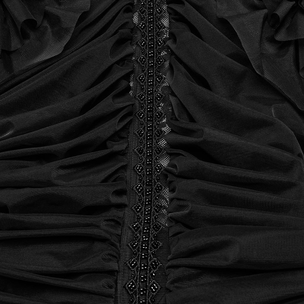 WQ-853LQF Gothic Dress Vintage Lace Ruffle Sleeves Long Black Gown