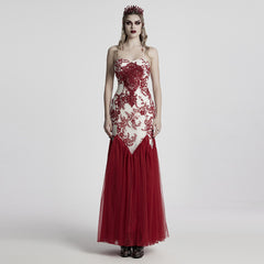 WQ-859DQF Gothic Dress Red Lace Strapless Evening Gown Long Elegant