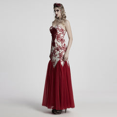 WQ-859DQF Gothic Dress Red Lace Strapless Evening Gown Long Elegant
