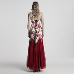 WQ-859DQF Gothic Dress Red Lace Strapless Evening Gown Long Elegant