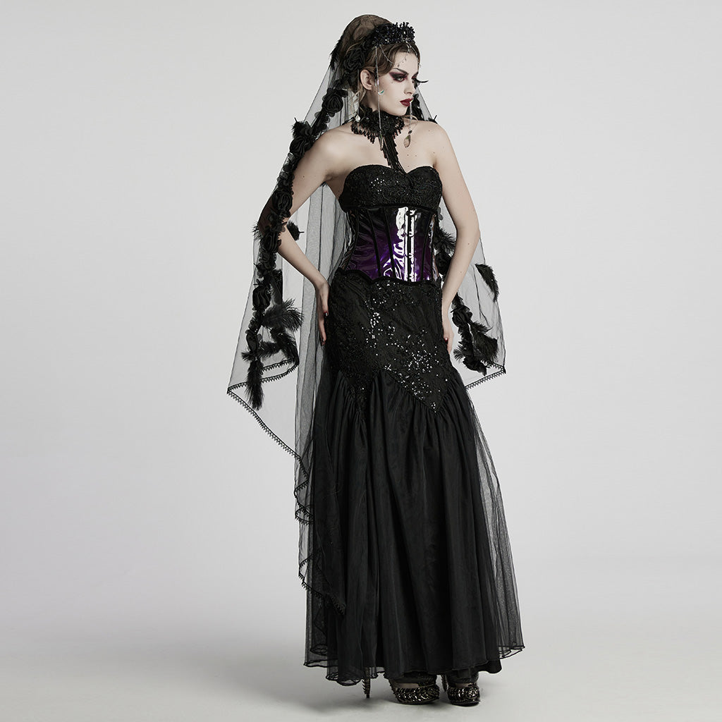 WQ-859LQF Elegant Black Lace Gothic Dress Strapless Floor-Length Gown
