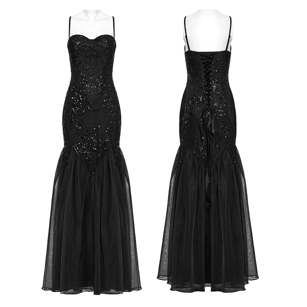 WQ-859LQF Elegant Black Lace Gothic Dress Strapless Floor-Length Gown