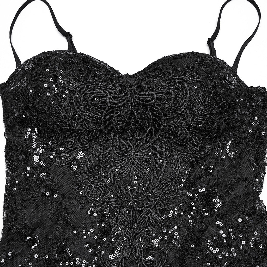 WQ-859LQF Elegant Black Lace Gothic Dress Strapless Floor-Length Gown