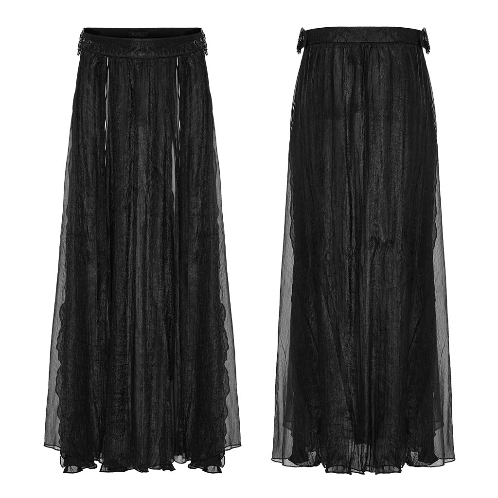 WQ-861BQF Gothic Skirt Sheer Black Layered Chains Maxi Elegance