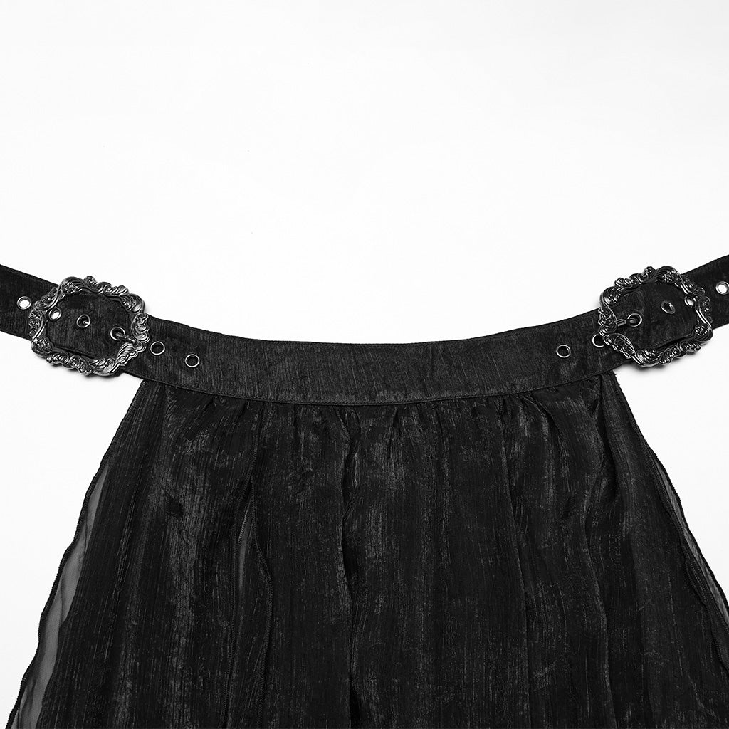 WQ-861BQF Gothic Skirt Sheer Black Layered Chains Maxi Elegance
