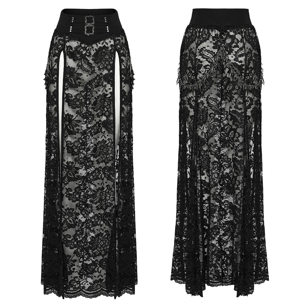 WQ-863BQF Gothic Skirt Lace Overlay Buckle Waist High Slit Design