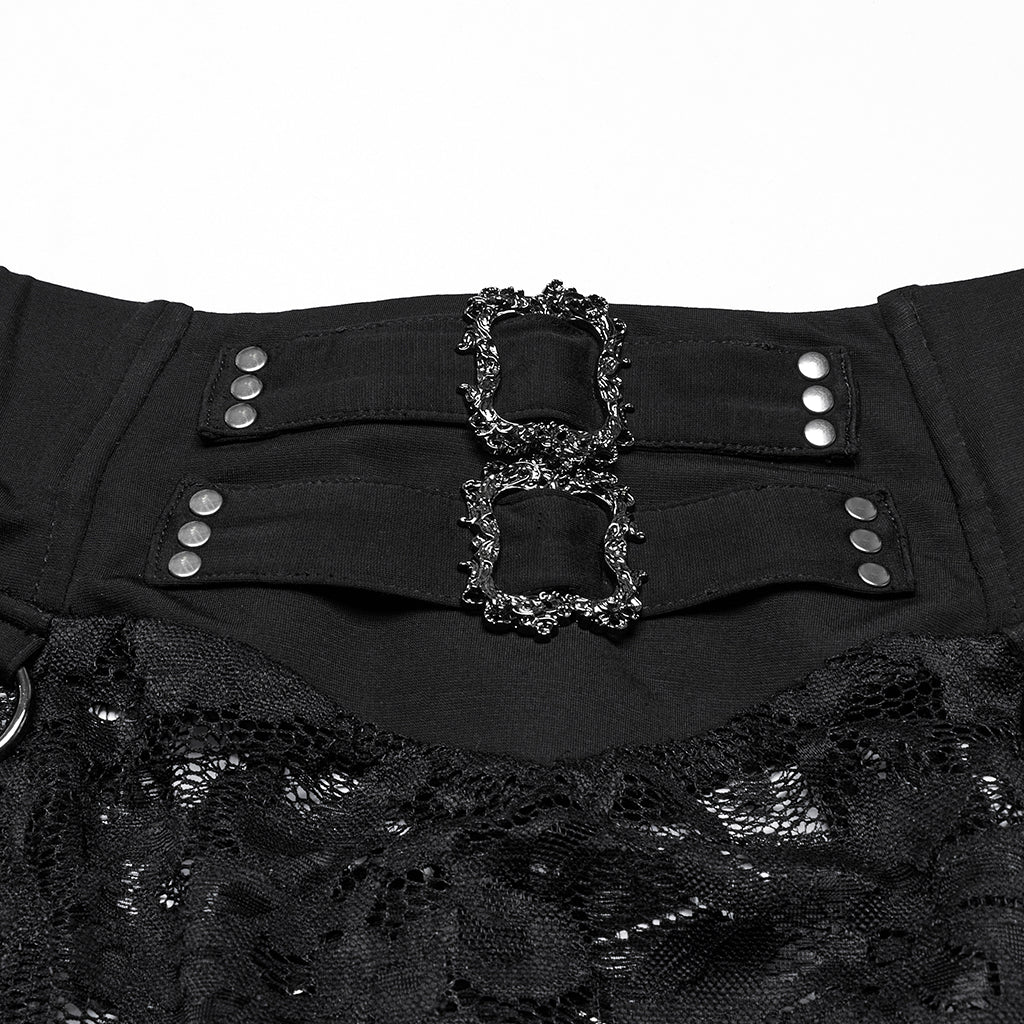 WQ-863BQF Gothic Skirt Lace Overlay Buckle Waist High Slit Design