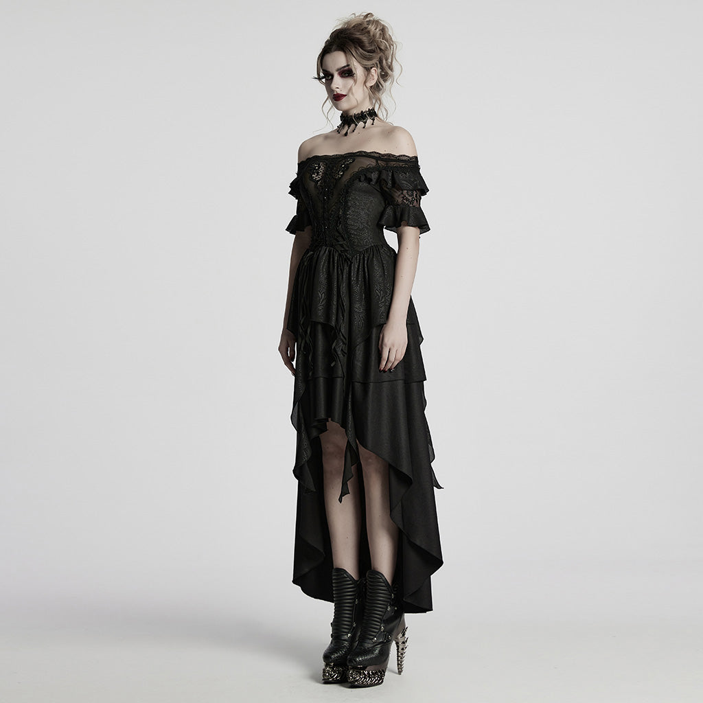 WQ-865LQF Gothic Dress Off Shoulder Lace Asymmetric Hem Steampunk Style