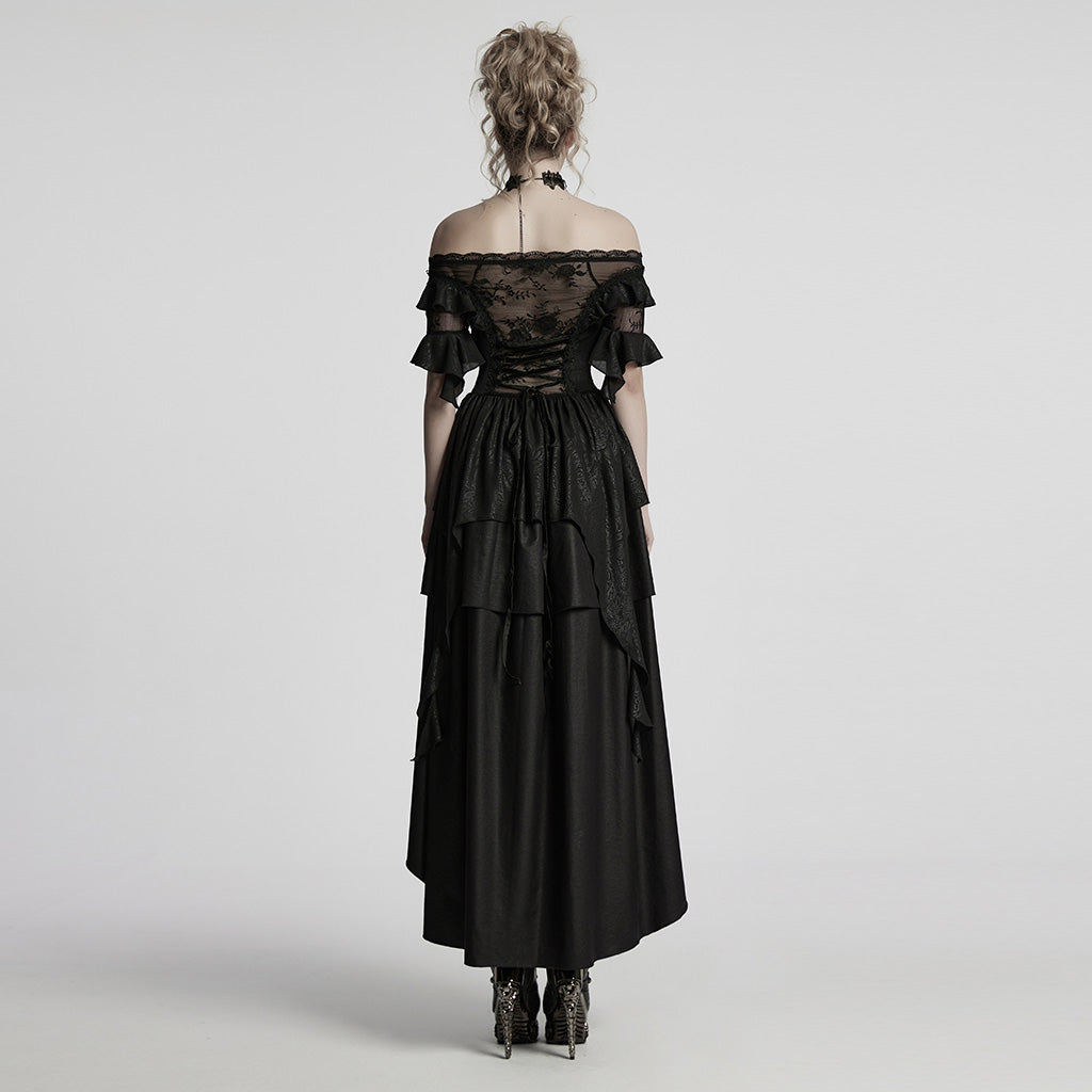 WQ-865LQF Gothic Dress Off Shoulder Lace Asymmetric Hem Steampunk Style