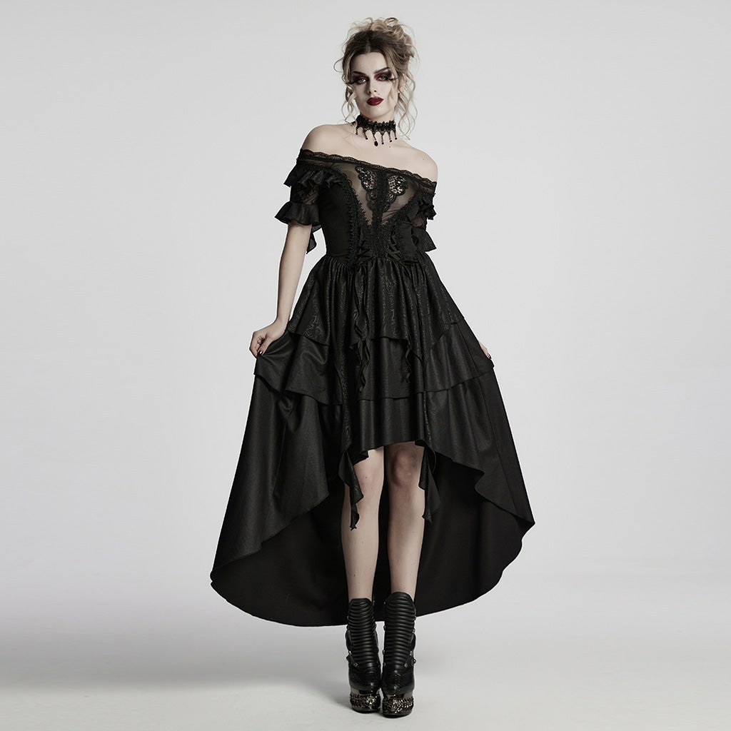 WQ-865LQF Gothic Dress Off Shoulder Lace Asymmetric Hem Steampunk Style